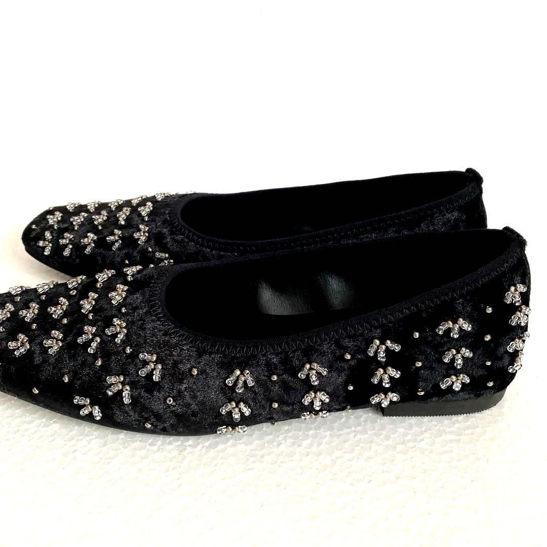 未使用品❣️ビジュー付きベルベットフラットシューズLサイズ