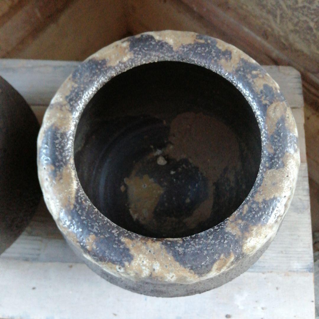 常滑焼　岩肌風火鉢一対　24.5cm　昭和中期