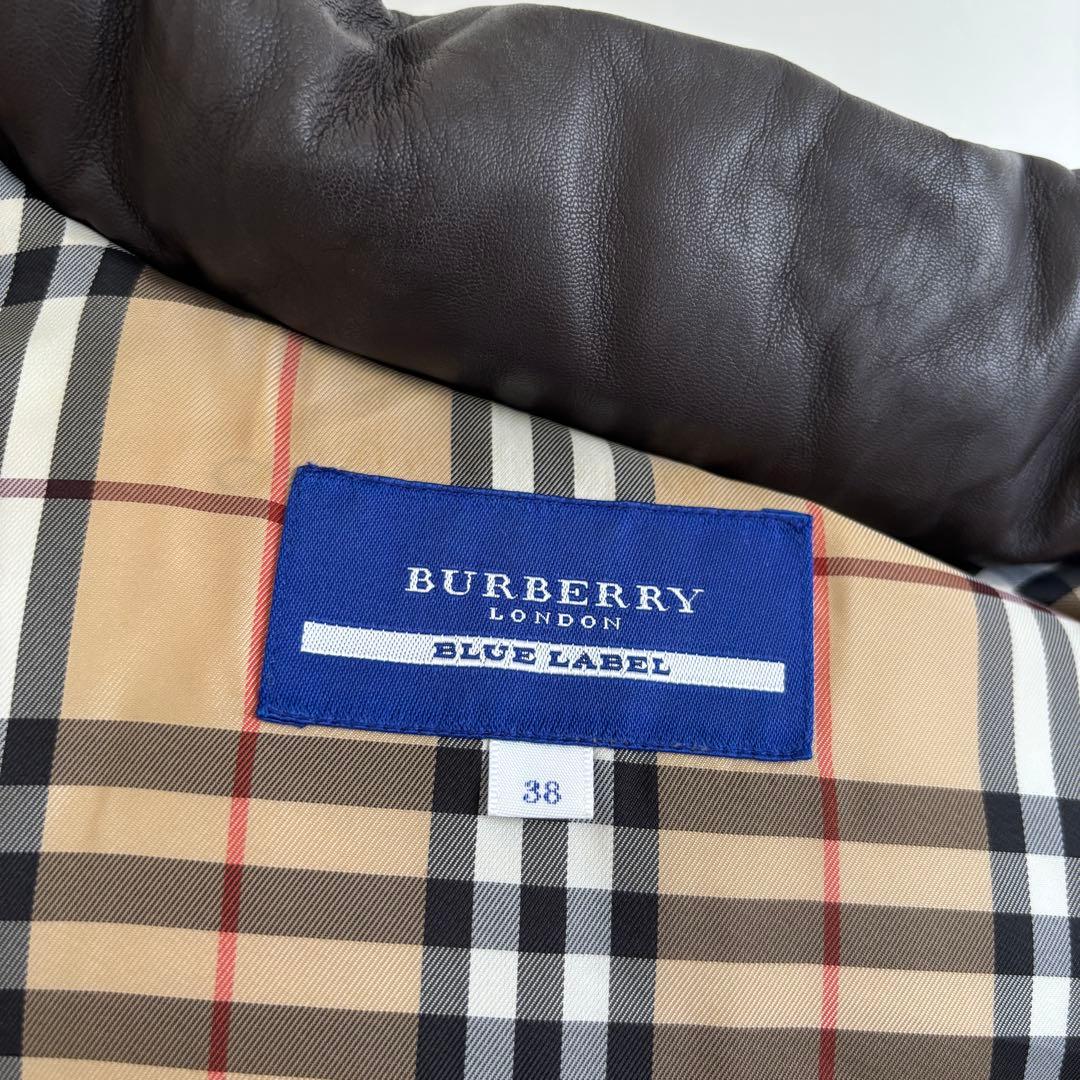 バーバリーブルーレーベル 羊革 ラムレザー ダウンベスト 38 ノバチェック