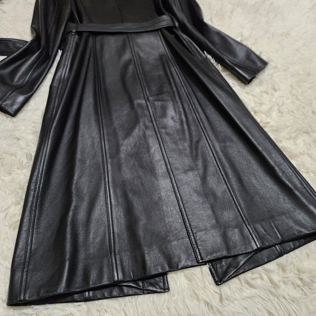 【美品】Pinky&Dianne 羊革 比翼 ラムレザー ロングコート ベルト