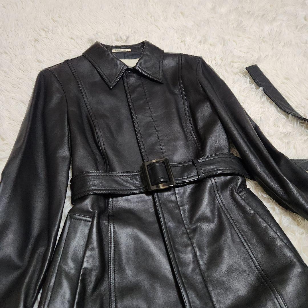 【美品】Pinky&Dianne 羊革 比翼 ラムレザー ロングコート ベルト