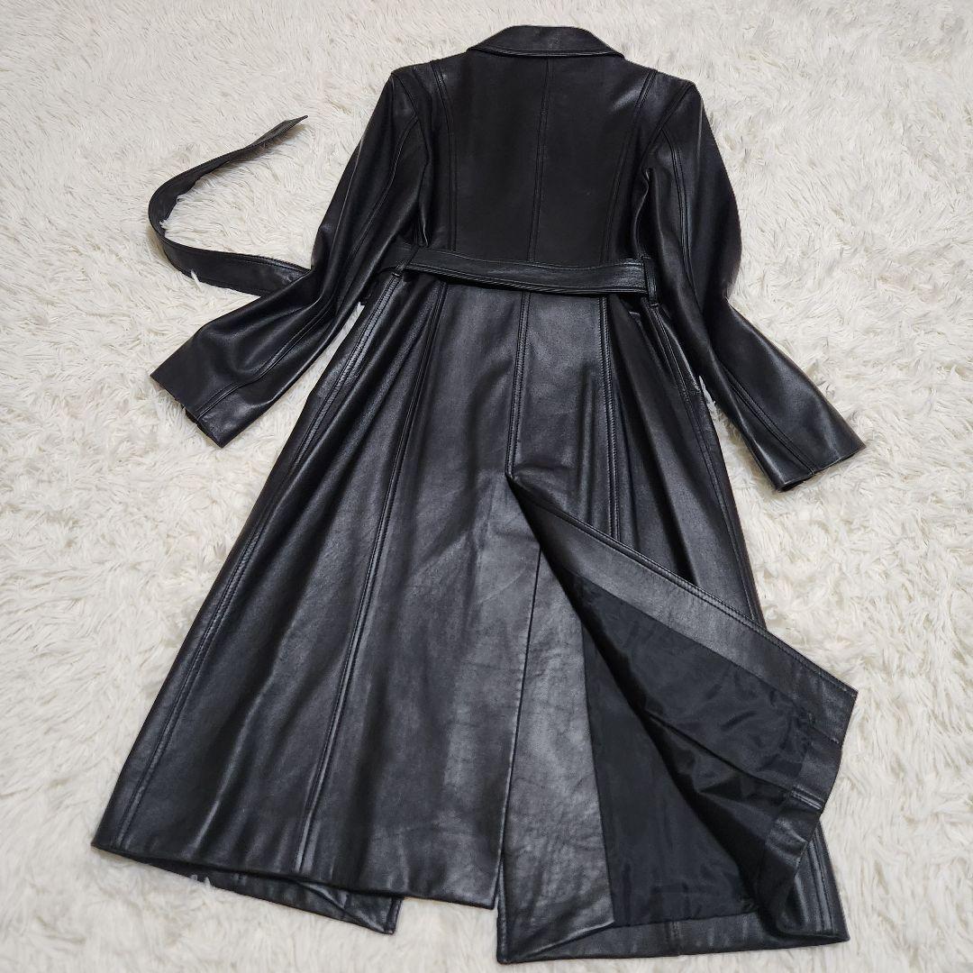 【美品】Pinky&Dianne 羊革 比翼 ラムレザー ロングコート ベルト