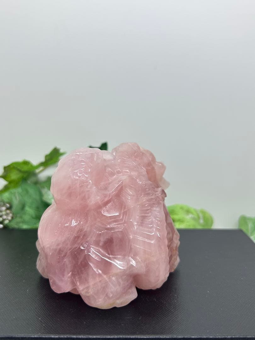 天然石ローズクォーツ　玄武龍亀置物　No.1865