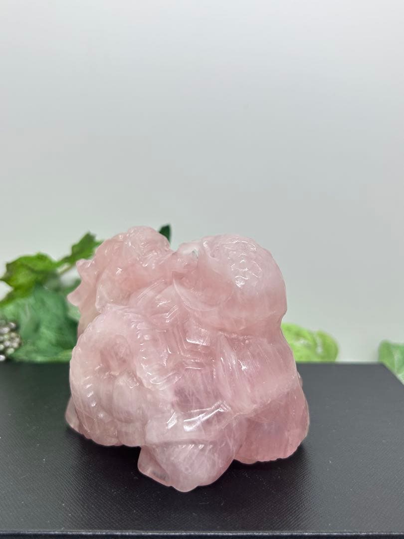 天然石ローズクォーツ　玄武龍亀置物　No.1865