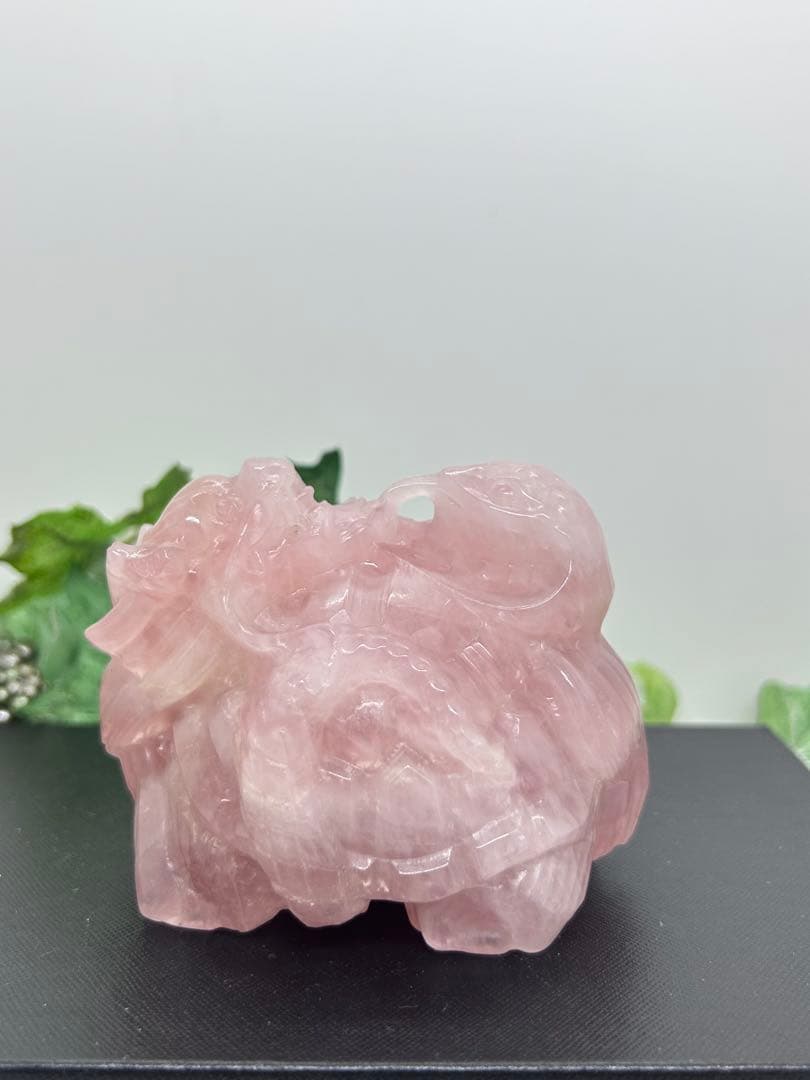 天然石ローズクォーツ　玄武龍亀置物　No.1865