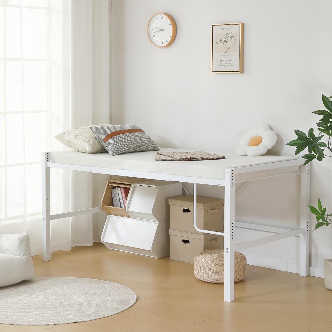 【ホワイト】セミダブル 高さ90cm ロフトベッド パイプベッド 高さ調整可能