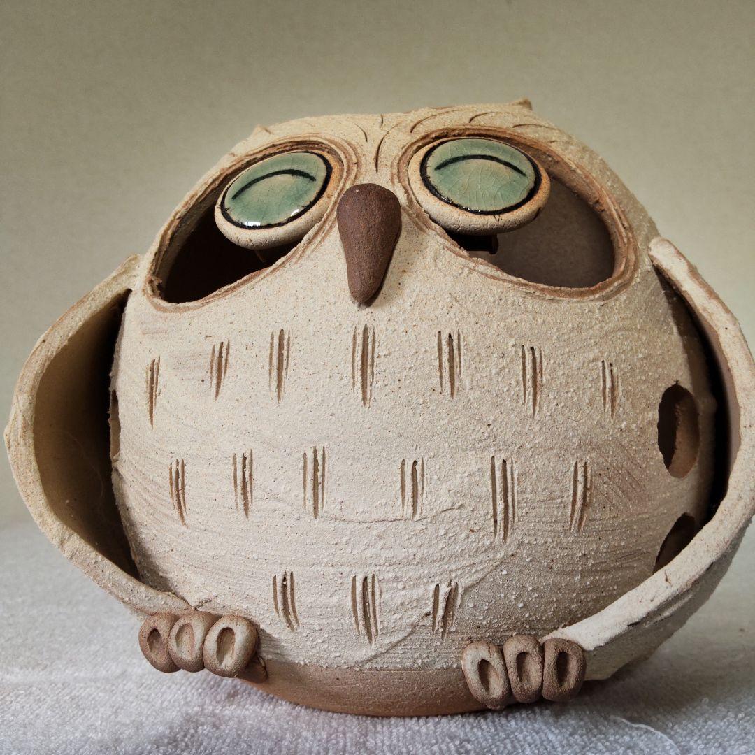 ふくろうのランプ　フクロウ照明　明山陶業　信楽焼