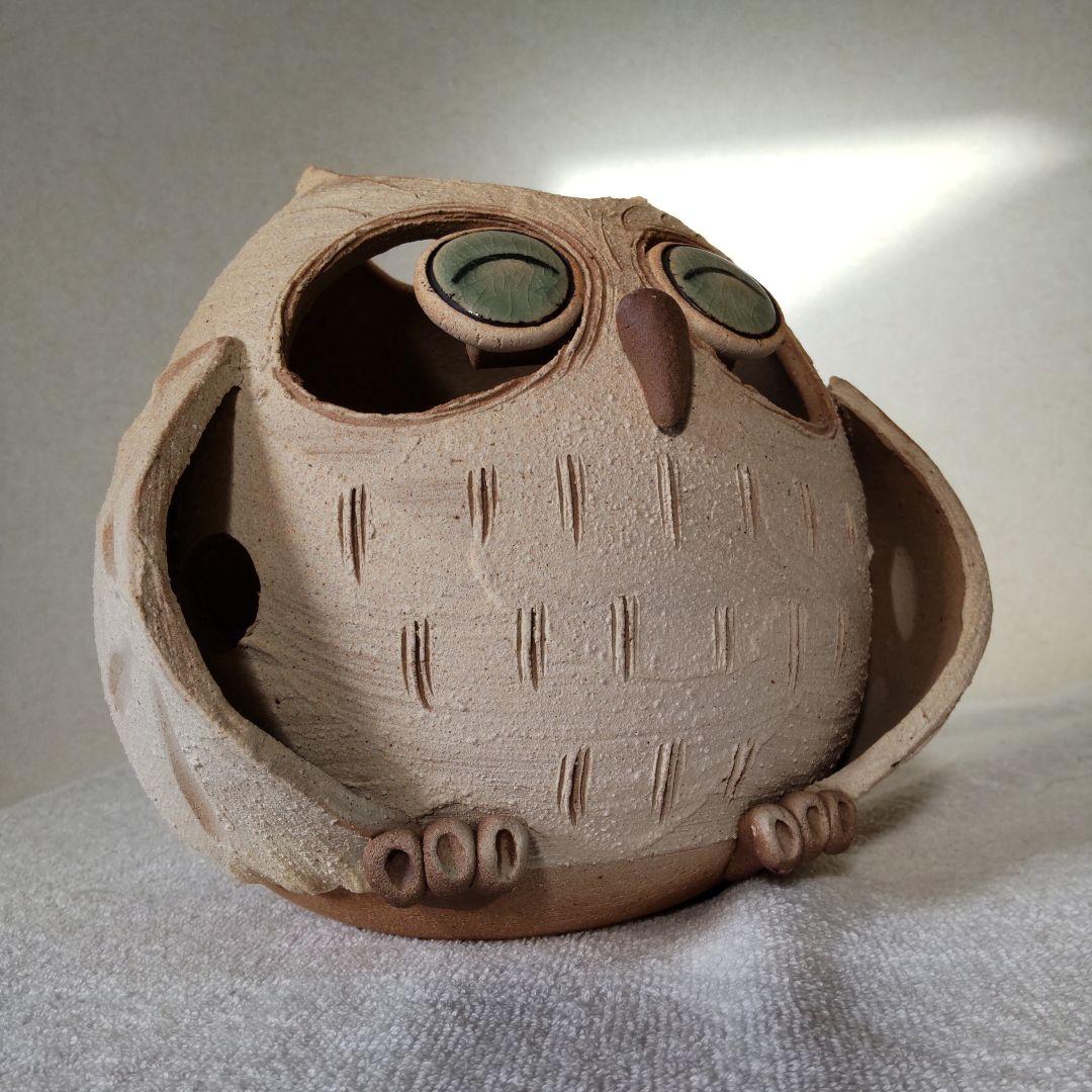 ふくろうのランプ　フクロウ照明　明山陶業　信楽焼