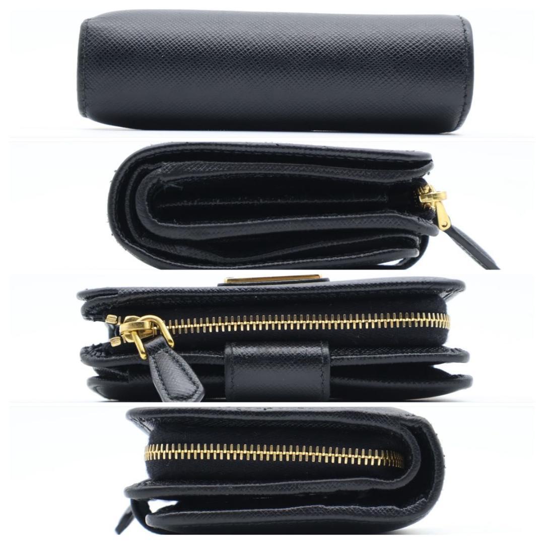 【極美品】PRADA　二つ折り財布　サフィアーノレザー　三角ロゴ　黒