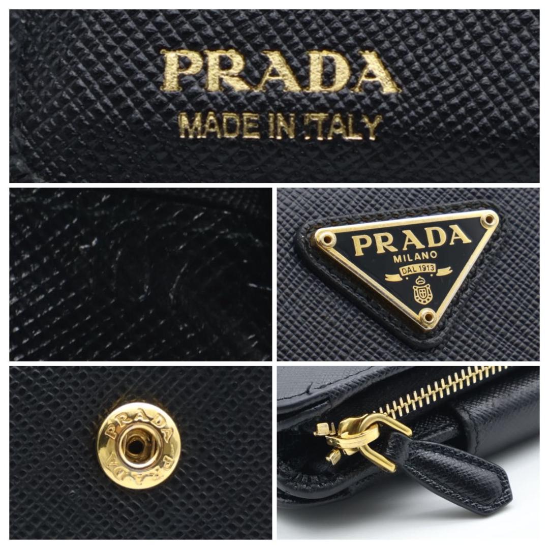 【極美品】PRADA　二つ折り財布　サフィアーノレザー　三角ロゴ　黒