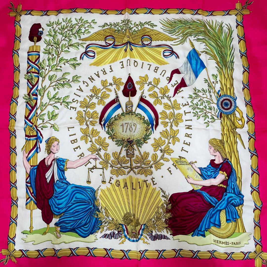 エルメス カレ90 フランス革命記念 スカーフ 1789シルク ピンク　タグあり