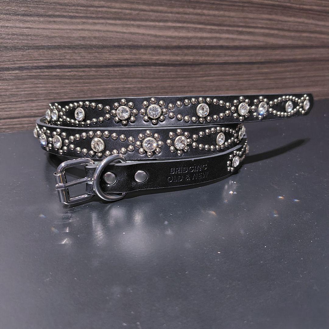 クロス銀■本革レザーフルスタッズナローベルト☆シルバーヴィンテージ