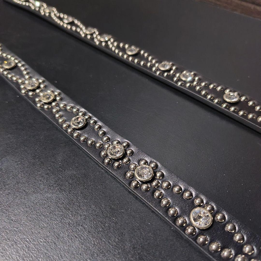 クロス銀■本革レザーフルスタッズナローベルト☆シルバーヴィンテージ