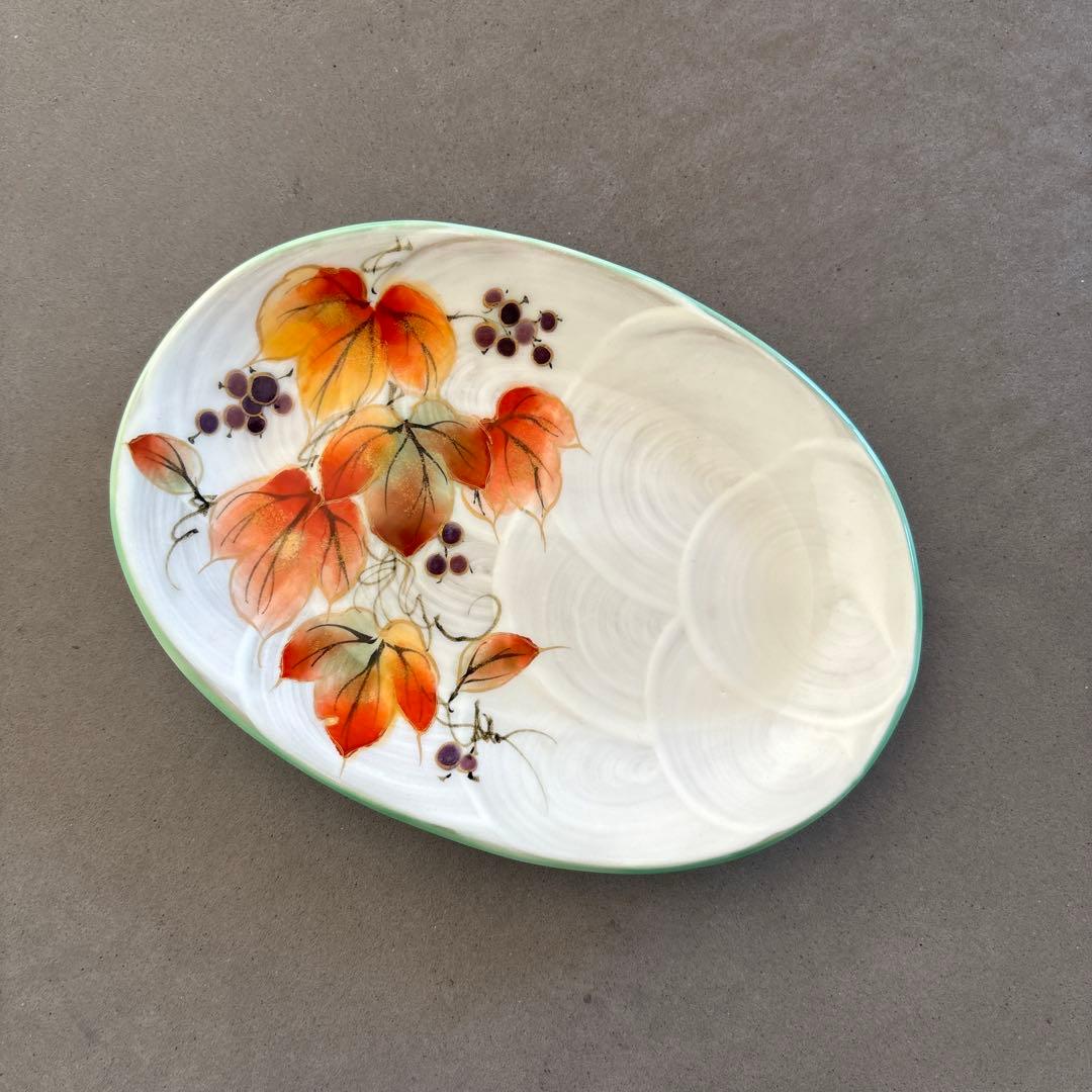 《ほぼ新品》美品【陶葊】京焼　清水焼　白掛彩草花　色絵付け　皿　山葡萄　陶あん