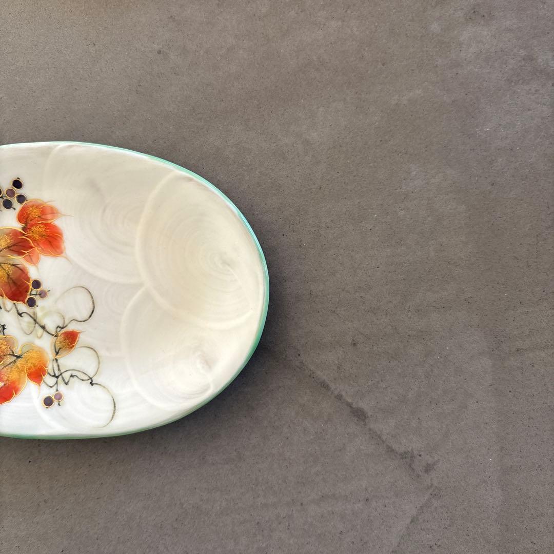 《ほぼ新品》美品【陶葊】京焼　清水焼　白掛彩草花　色絵付け　皿　山葡萄　陶あん