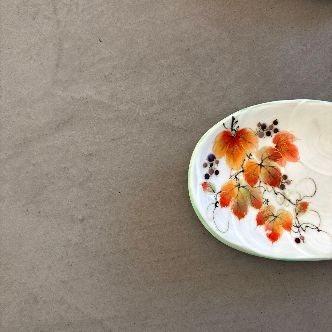 《ほぼ新品》美品【陶葊】京焼　清水焼　白掛彩草花　色絵付け　皿　山葡萄　陶あん