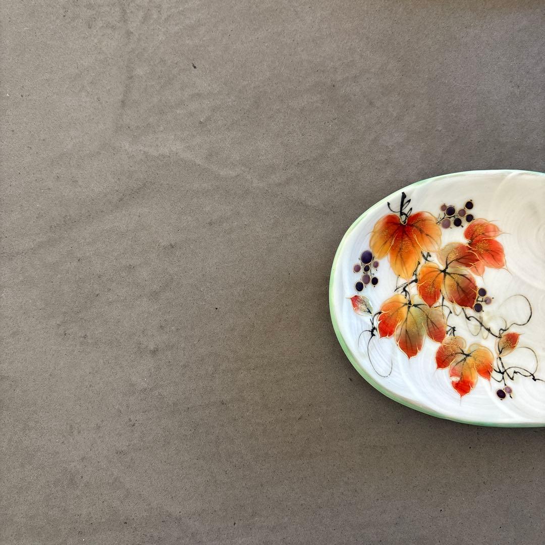 《ほぼ新品》美品【陶葊】京焼　清水焼　白掛彩草花　色絵付け　皿　山葡萄　陶あん