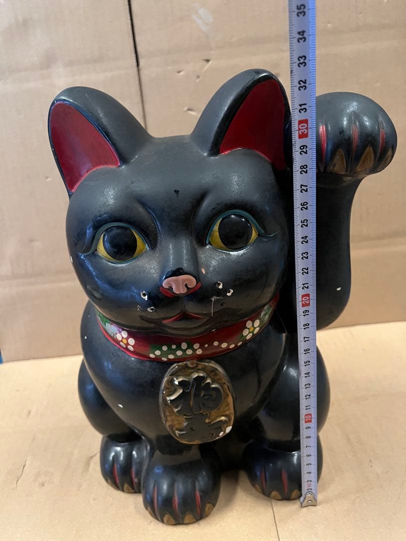 陶器製 縁起担ぎに 招き猫 幸運を呼ぶ置物　BIGサイズ　左手上げ