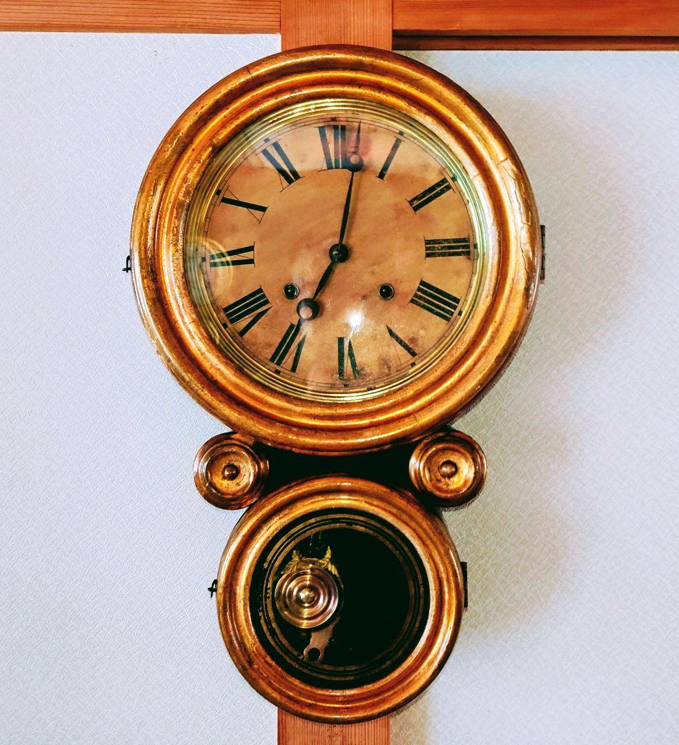 〈完動美品〉米国E.INGRAHAM　金箔押本四ツ丸達磨型ゼンマイ振り子掛け時計