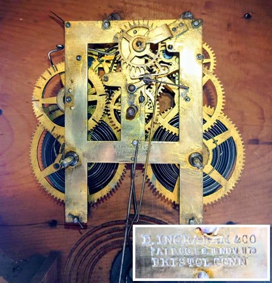 〈完動美品〉米国E.INGRAHAM　金箔押本四ツ丸達磨型ゼンマイ振り子掛け時計