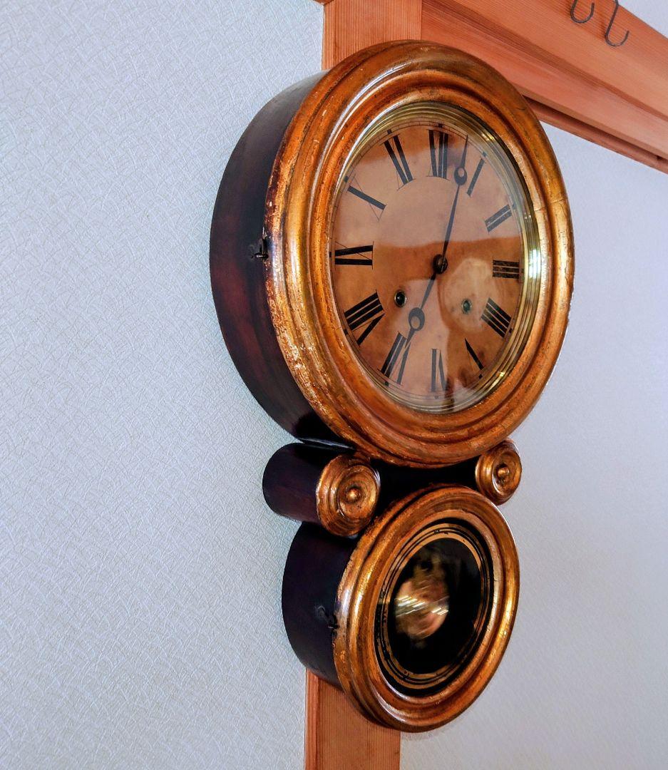 〈完動美品〉米国E.INGRAHAM　金箔押本四ツ丸達磨型ゼンマイ振り子掛け時計