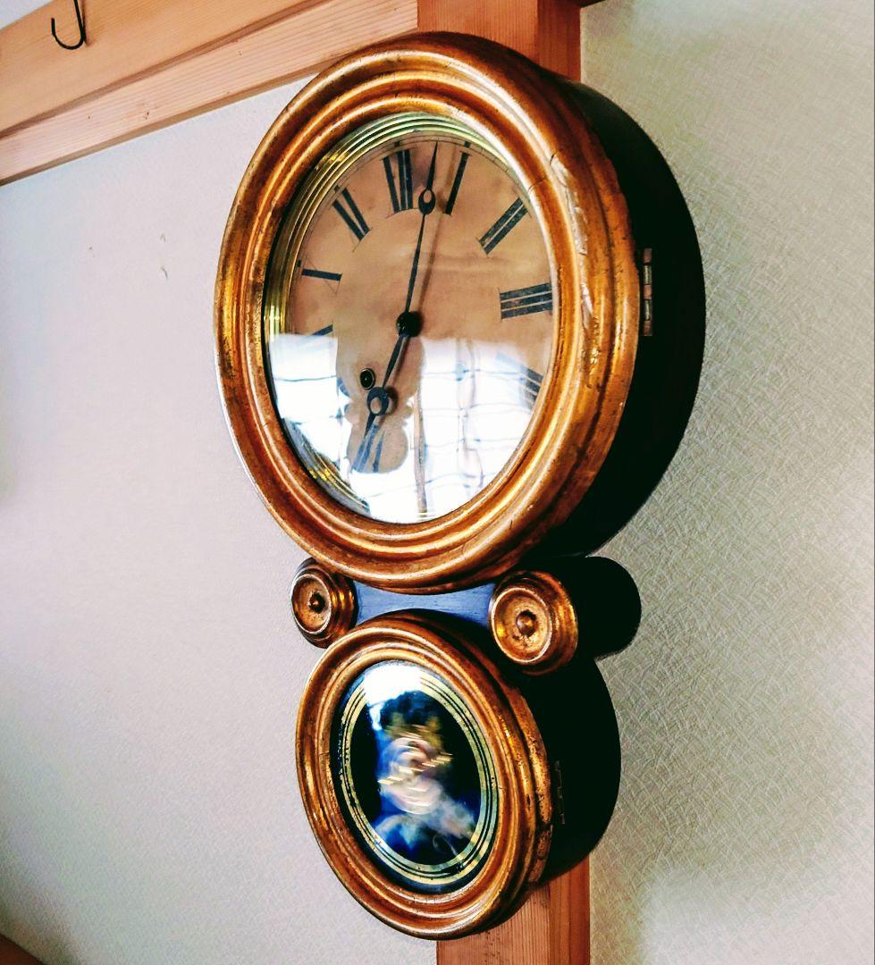 〈完動美品〉米国E.INGRAHAM　金箔押本四ツ丸達磨型ゼンマイ振り子掛け時計