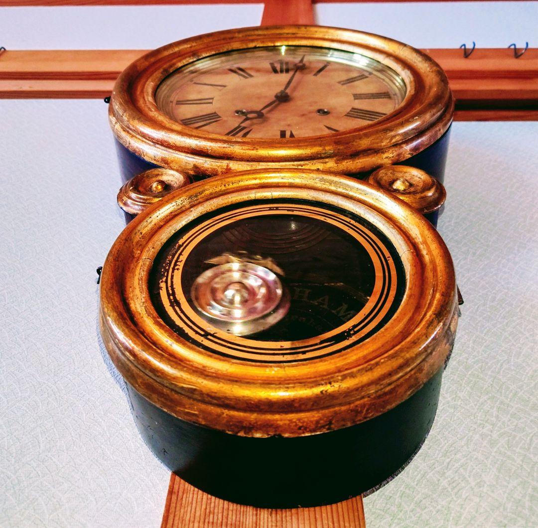 〈完動美品〉米国E.INGRAHAM　金箔押本四ツ丸達磨型ゼンマイ振り子掛け時計