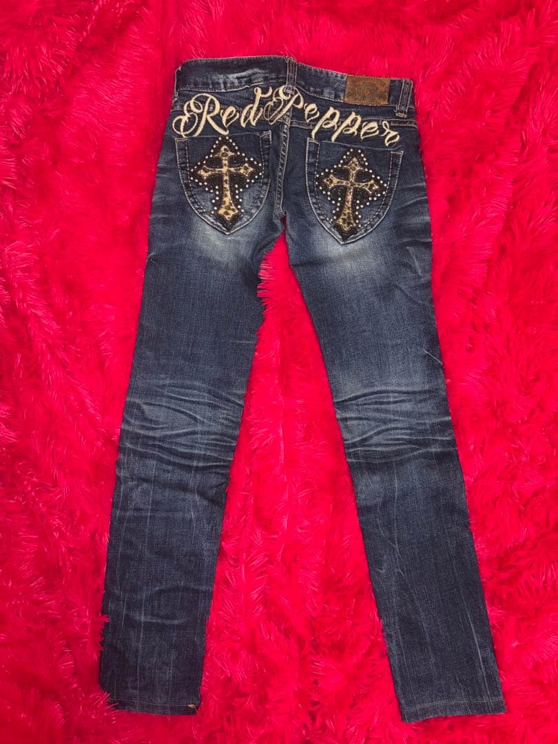 REDPEPPER 十字架 ローライズデニム ロゴ刺繍 ヒョウ柄