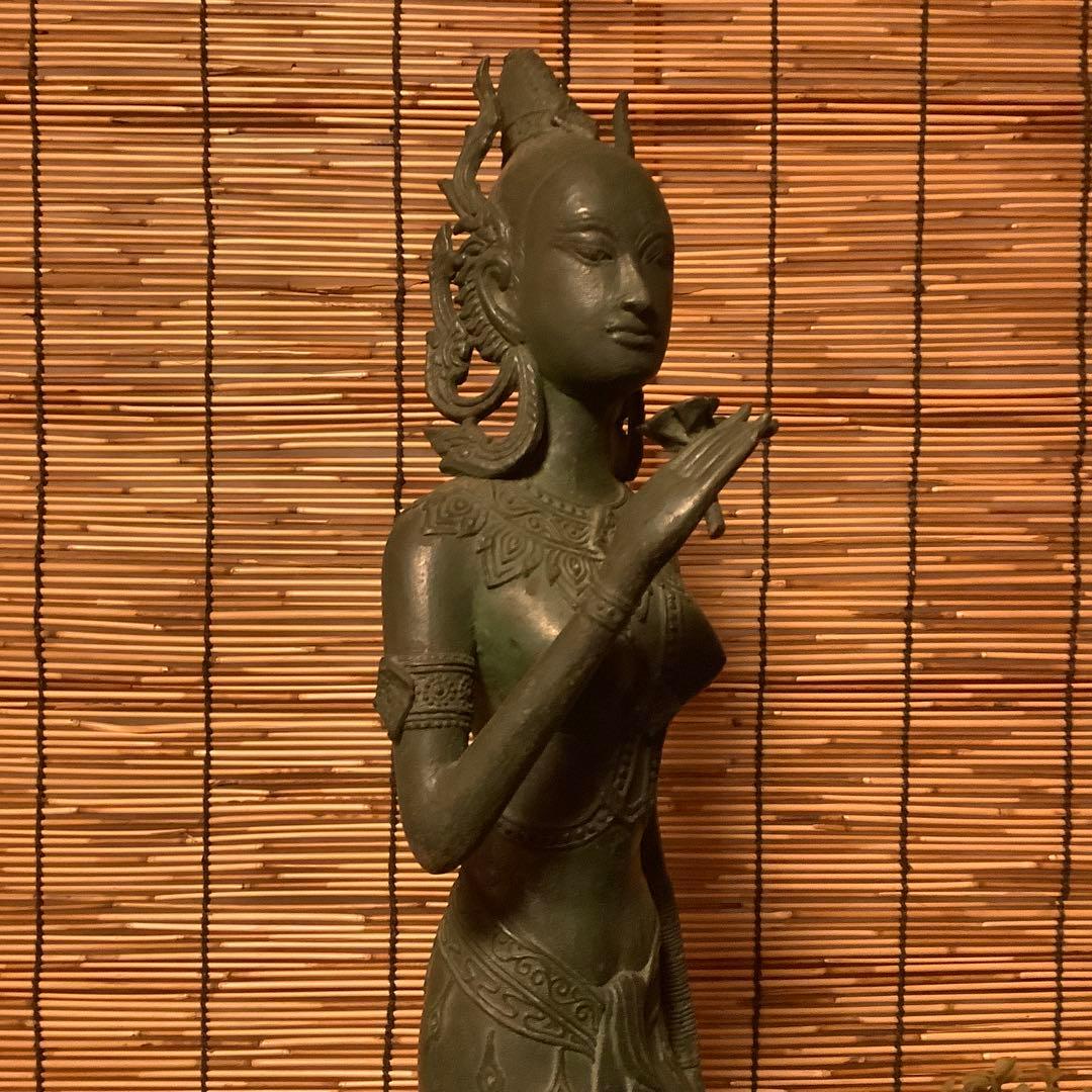 古玩・ビルマ期「女神像」土着信仰・ミャンマー・ダーミカラマ・ビルマ寺院・唐金