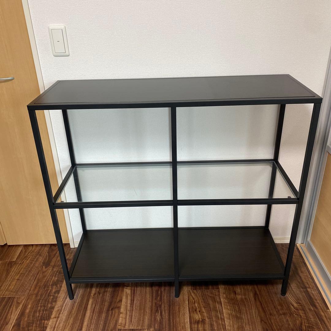 IKEAブラック/ガラス 3段シェルフ