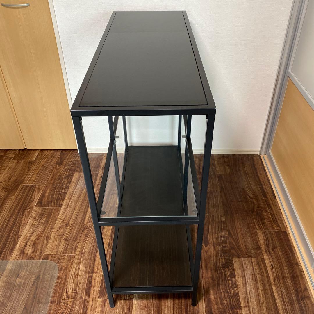 IKEAブラック/ガラス 3段シェルフ