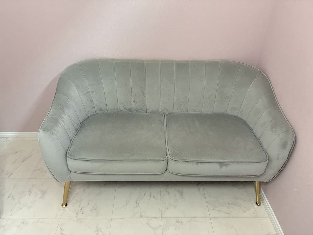 グレー ベロア 2人掛けソファ