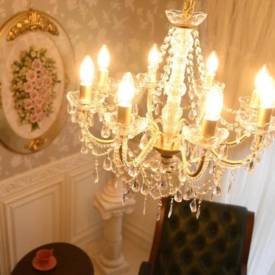 【LED付・簡単取付】8灯ゴールドカラーシャンデリア