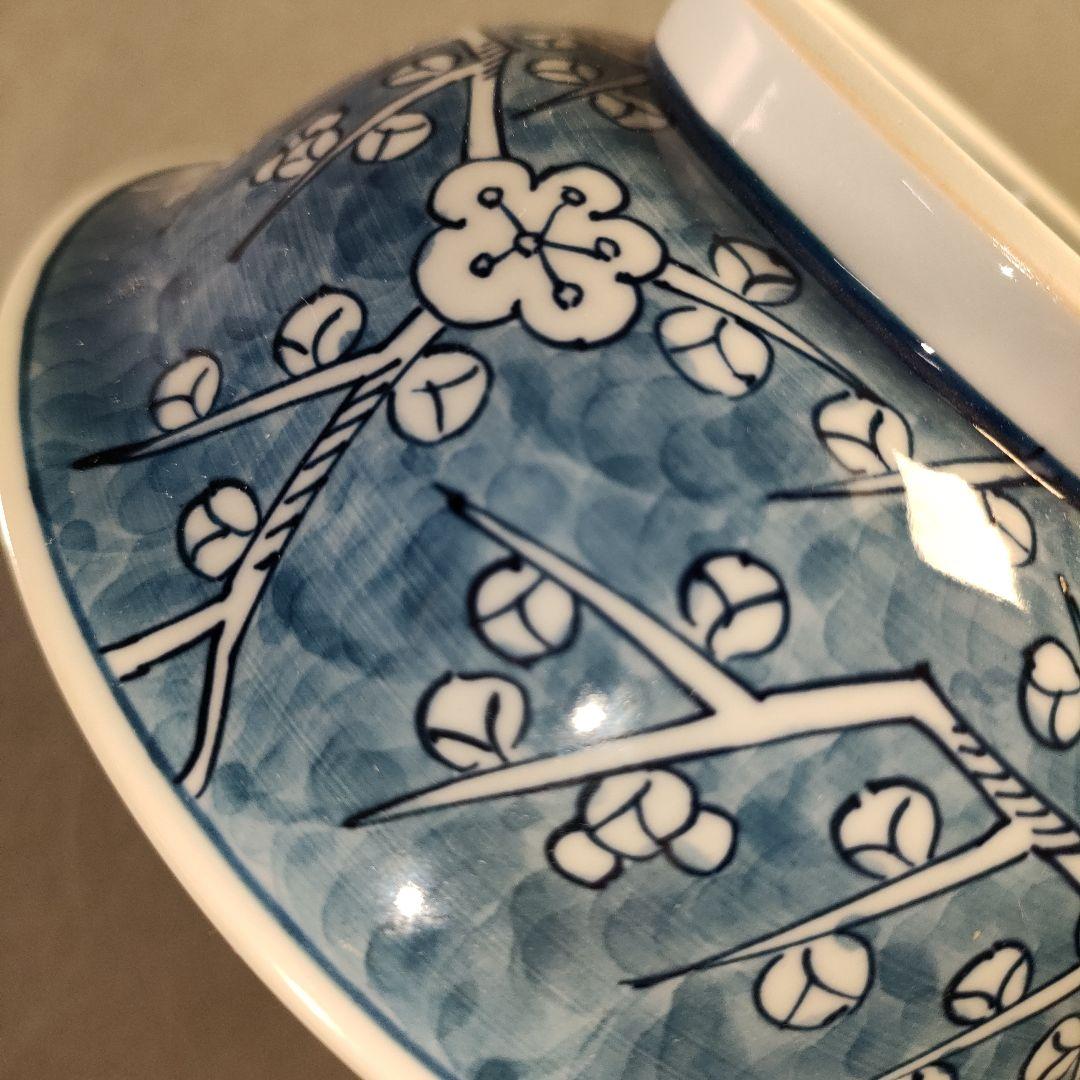 A1316-11/有田焼/源右衛門窯/染付梅鳥紋蓋向付5客/蓋茶碗/懐石道具/