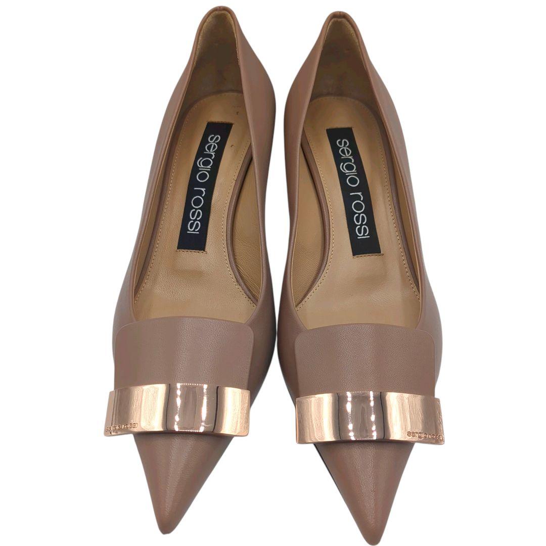 【セール品】セルジオロッシ SR1 ポインテッドトゥ ベージュ パンプス 36