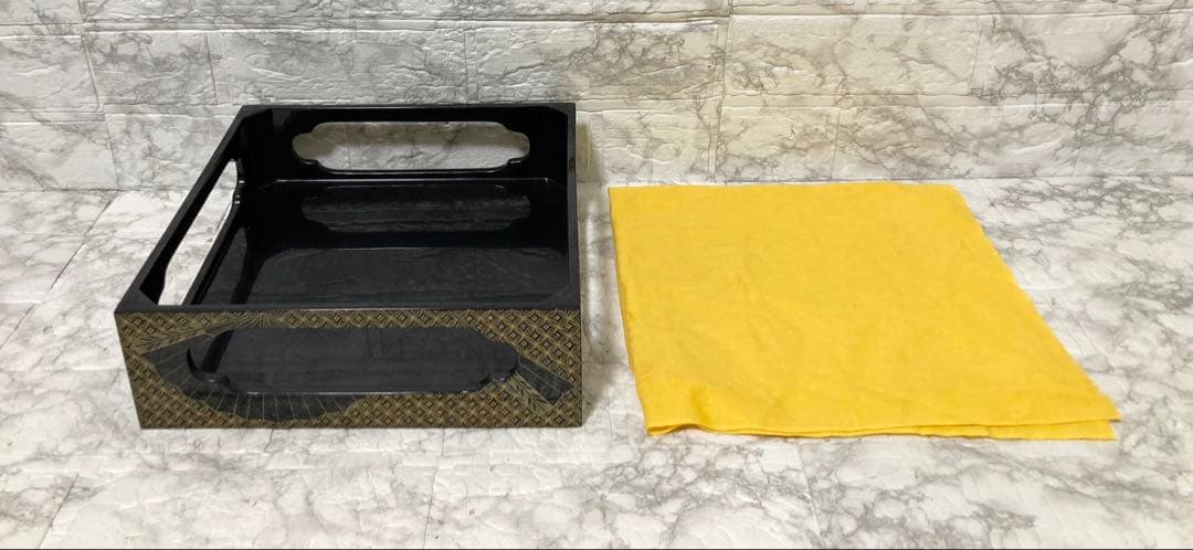 【未使用】輪島屋造 沈金師 水尻清甫 刻「輪島塗 四段重 台付」 共箱