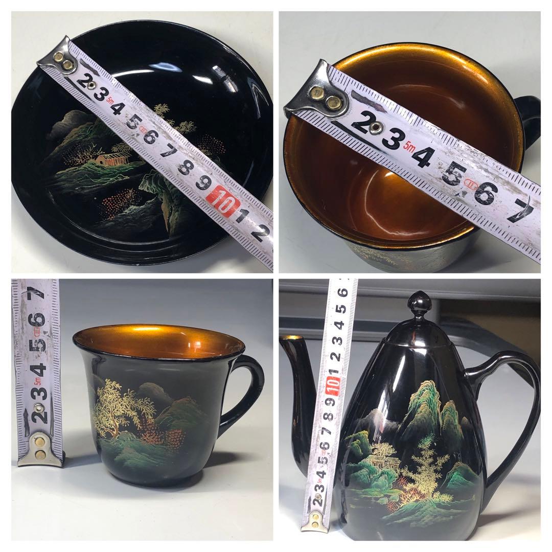 漆器　茶器セット　カップ＆ソーサー　ティーポット