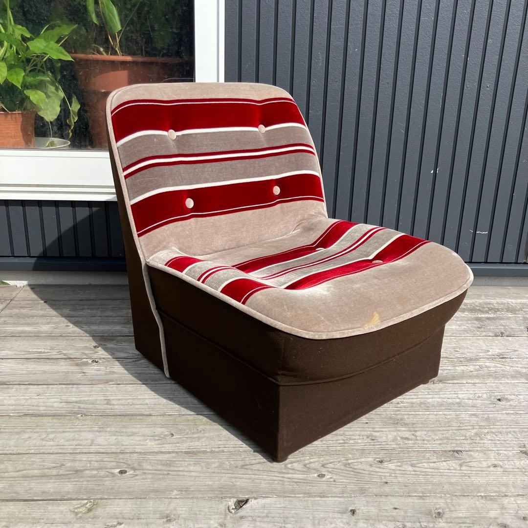 昭和レトロ ベロアストライプソファー  1人掛けソファー 当時物 ヴィンテージ