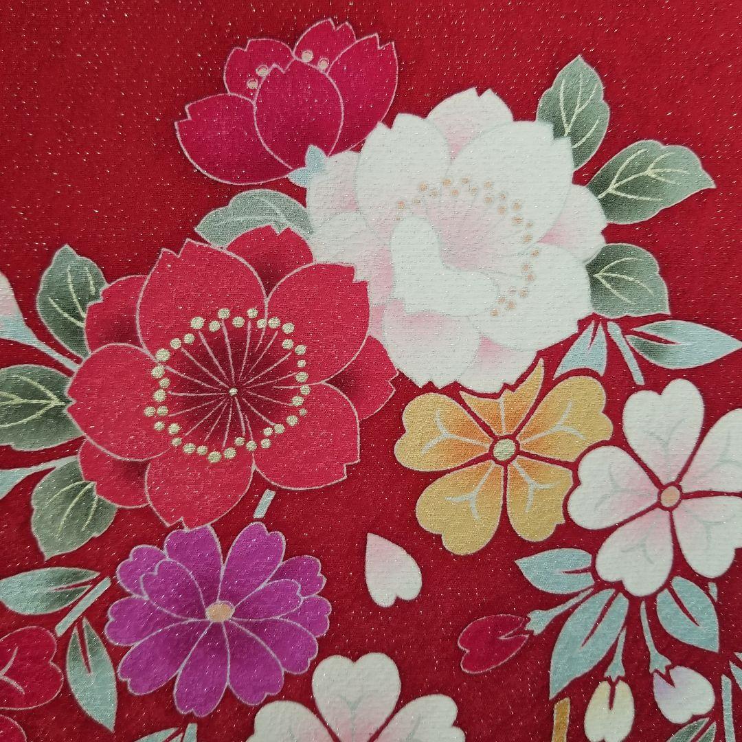 正絹振袖セット外単品 赤地ラメ入花柄 成人式 卒業式に最適