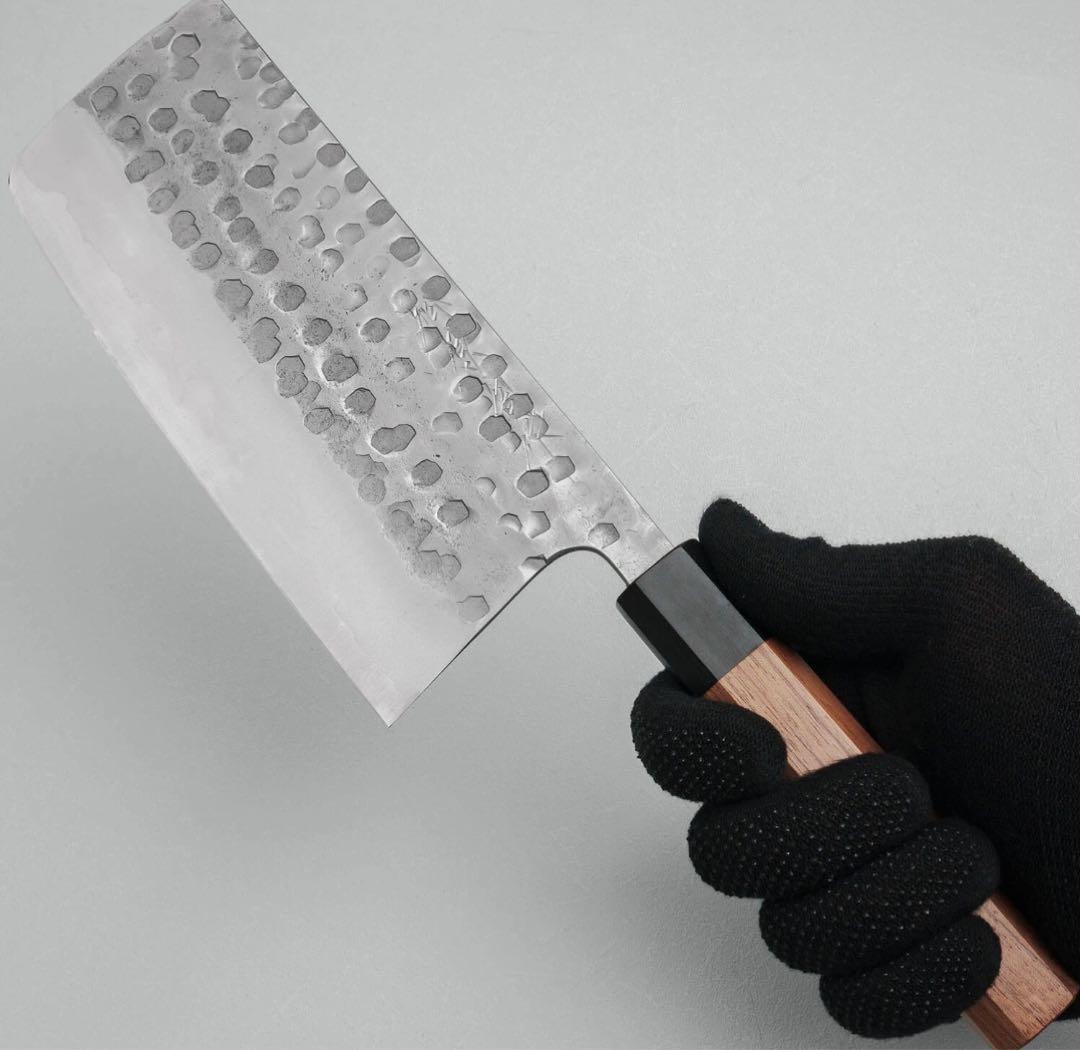 松原刃物　槌目　黒打ち　青ニステンクラッド　中華包丁　180