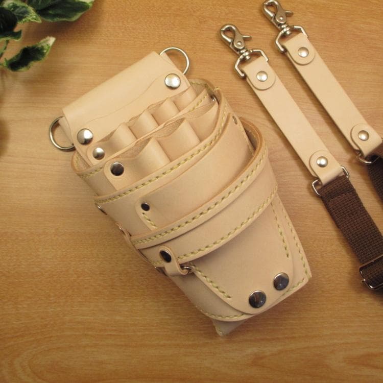 【トリマー向き】 ７丁差し　ヌメ革ナチュラル　シザーケース　TSC-10/NA