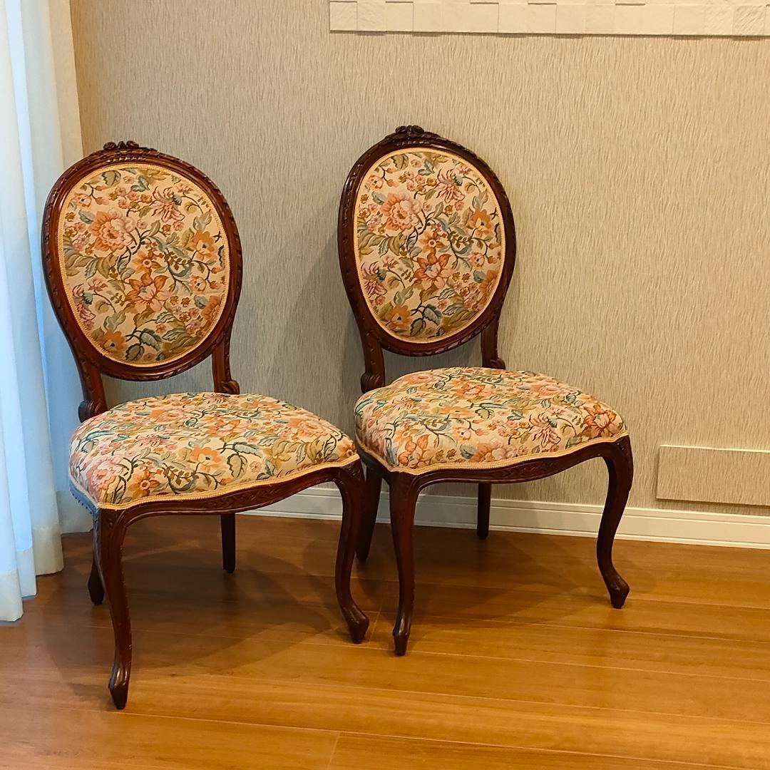 アンティークチェア　猫脚　ロココ様式　ダイニングチェア　2脚セット