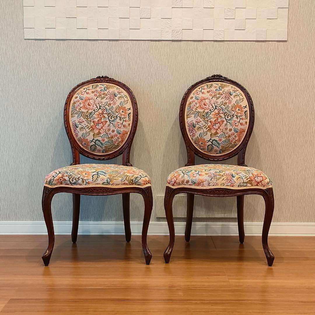 アンティークチェア　猫脚　ロココ様式　ダイニングチェア　2脚セット
