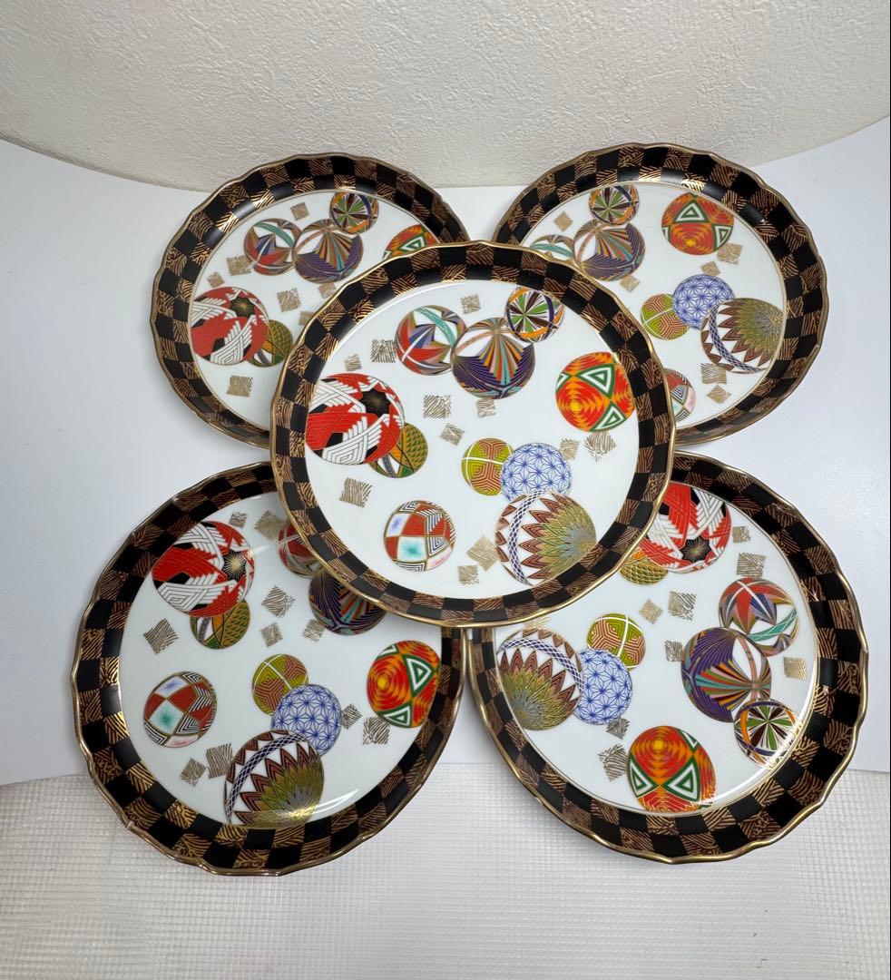 美濃焼 名窯 庫山窯 色絵手まり文様　和皿 5枚セットA②