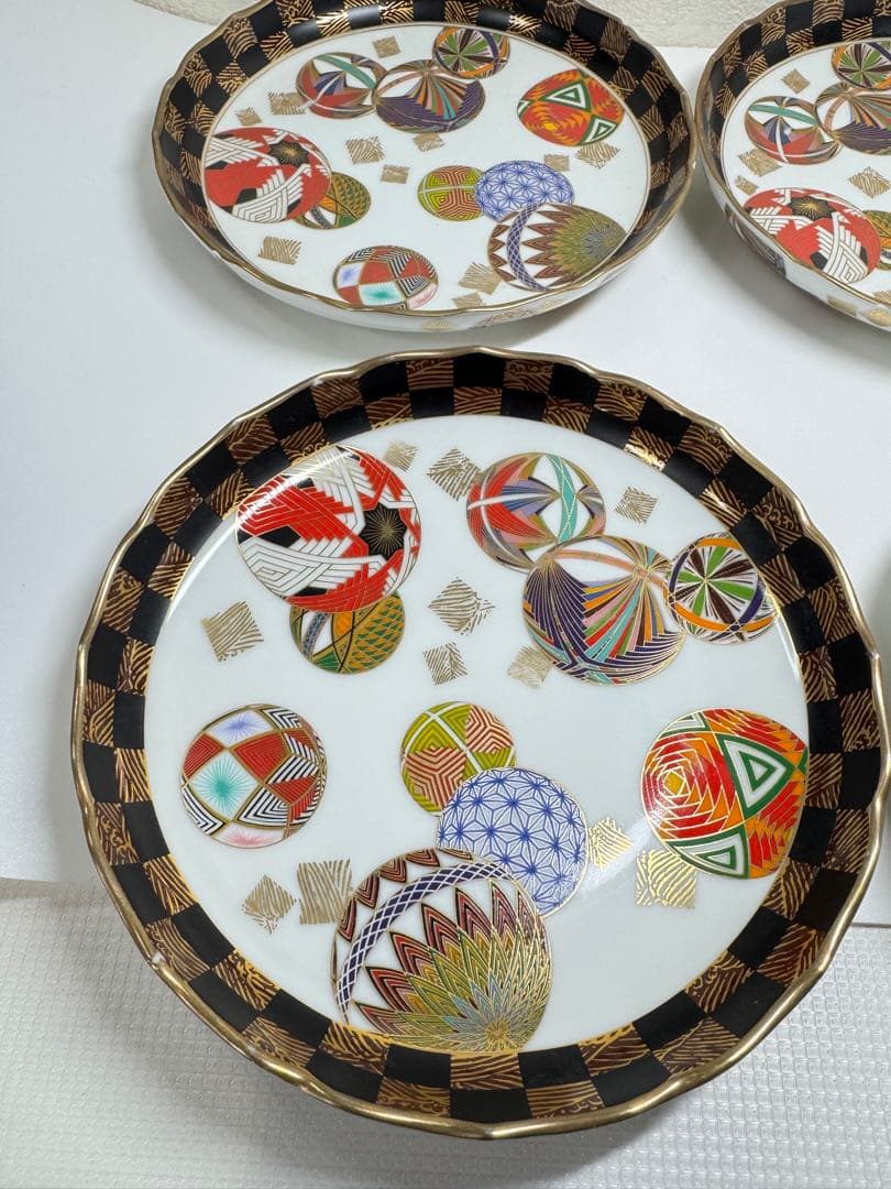 美濃焼 名窯 庫山窯 色絵手まり文様　和皿 5枚セットA②