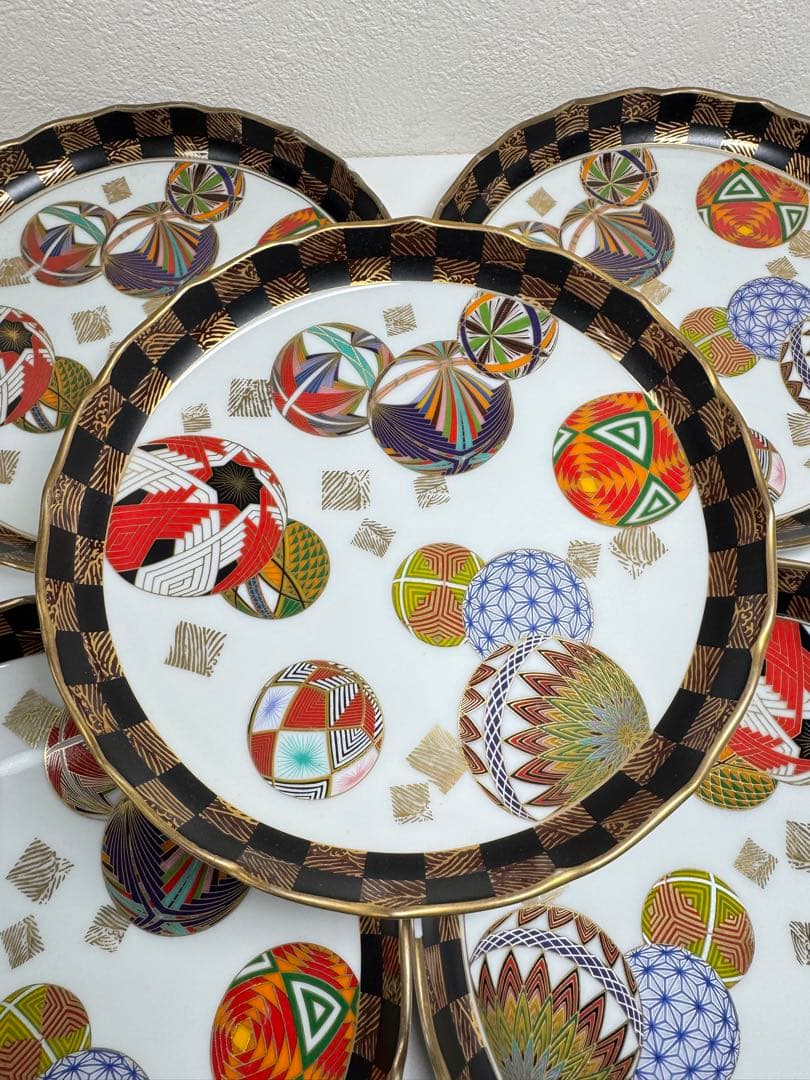 美濃焼 名窯 庫山窯 色絵手まり文様　和皿 5枚セットA②