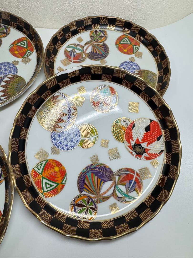 美濃焼 名窯 庫山窯 色絵手まり文様　和皿 5枚セットA②