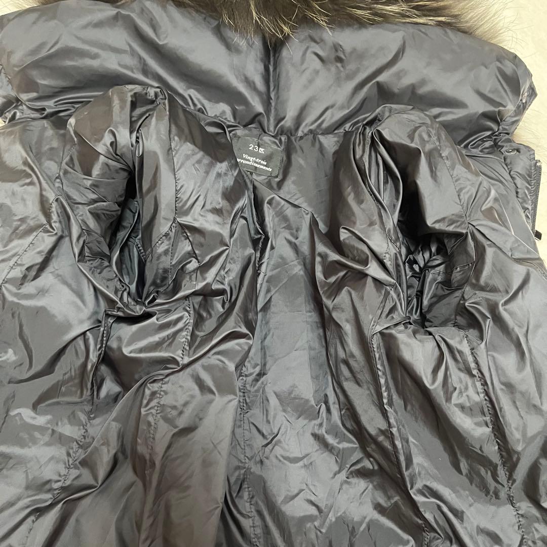 23区 ダウンコート シレータフタ Aライン フード ラクーンファー　黒38