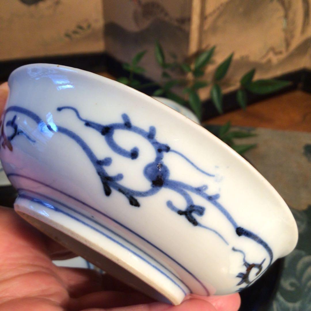 A745 古伊万里　極上　大聖寺伊万里　金蘭手　見込牡丹窓絵鳳凰紋様　5枚