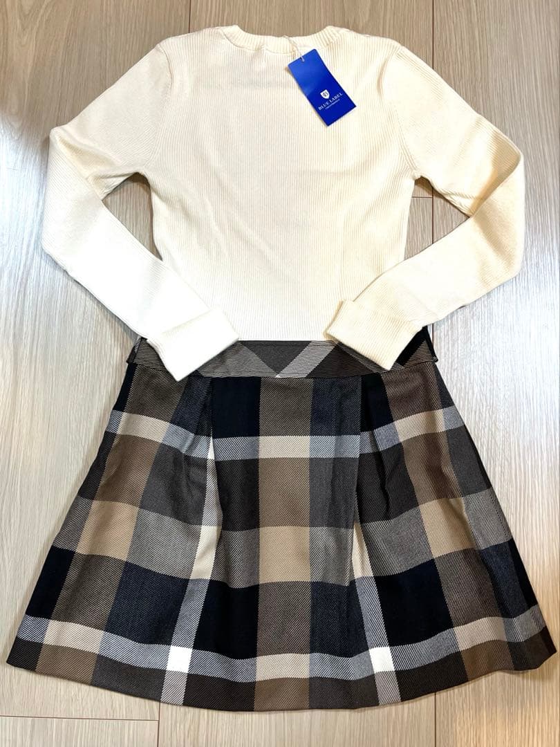 新品　タグ付き　ブルーレーベルクレストブリッジ　ニットワンピース　チェック　S